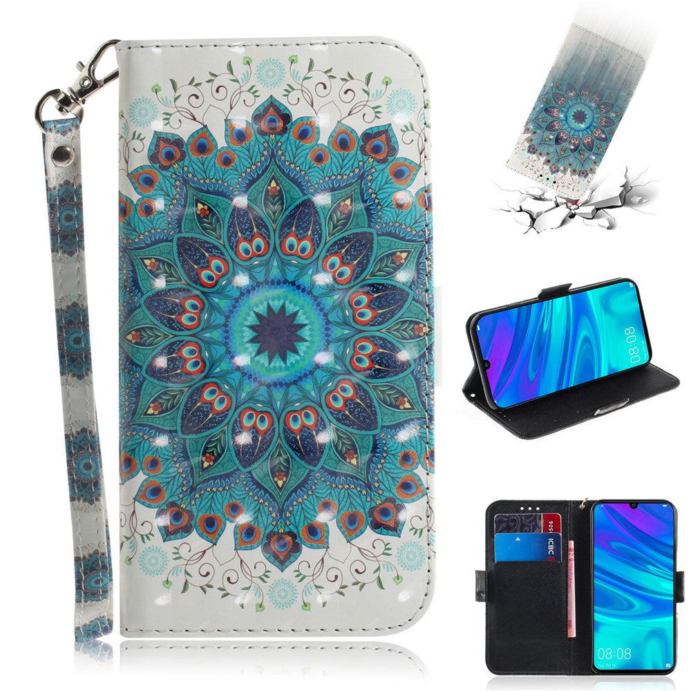 Mönstertryck Ljuspunktsdekor Läderplånboksfodral till Huawei P Smart (2019)