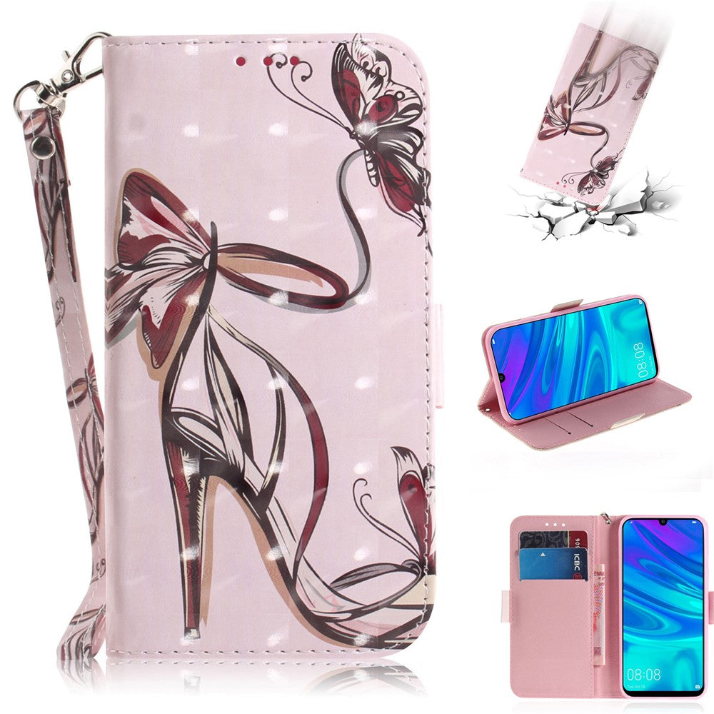 Mönstertryck Ljuspunktsdekor Läderplånboksfodral till Huawei P Smart (2019)