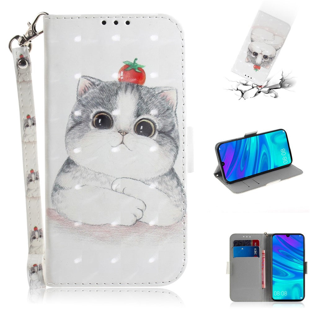 Mönstertryck Ljuspunktsdekor Läderplånboksfodral till Huawei P Smart (2019)
