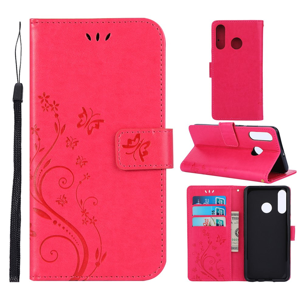 Läderplånboksfodral med fjärilsmotiv och blommotiv till Huawei P30 Lite