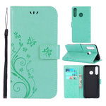 Läderplånboksfodral med fjärilsmotiv och blommotiv till Huawei P30 Lite