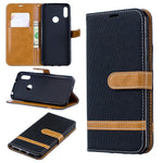 Two-tone Jean Cloth PU Leather Mobile Case for Huawei Y6 (2019, with Fingerprint Sensor) / Y6 Prime (2019)
