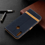 Two-tone Jean Cloth PU Leather Mobile Case for Huawei Y6 (2019, with Fingerprint Sensor) / Y6 Prime (2019)