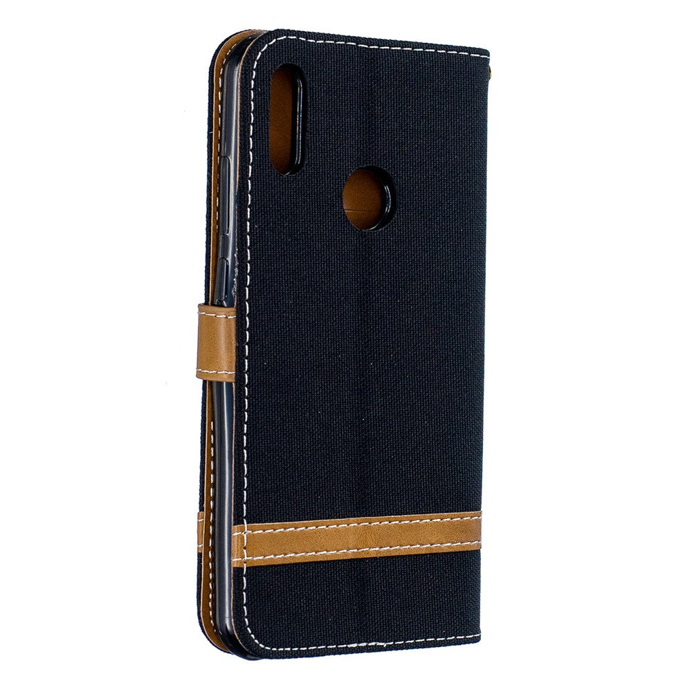 Two-tone Jean Cloth PU Leather Mobile Case for Huawei Y6 (2019, with Fingerprint Sensor) / Y6 Prime (2019)