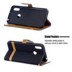 Two-tone Jean Cloth PU Leather Mobile Case for Huawei Y6 (2019, with Fingerprint Sensor) / Y6 Prime (2019)