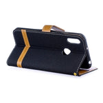 Two-tone Jean Cloth PU Leather Mobile Case for Huawei Y6 (2019, with Fingerprint Sensor) / Y6 Prime (2019)
