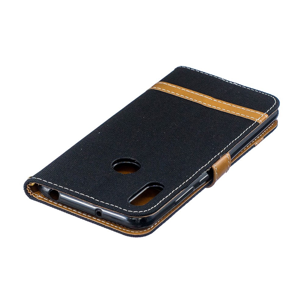 Two-tone Jean Cloth PU Leather Mobile Case for Huawei Y6 (2019, with Fingerprint Sensor) / Y6 Prime (2019)