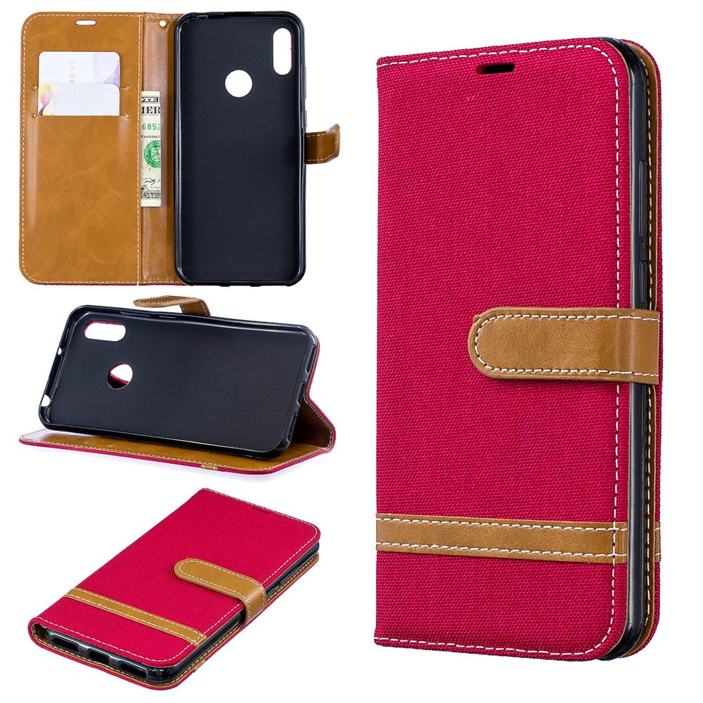 Two-tone Jean Cloth PU Leather Mobile Case for Huawei Y6 (2019, with Fingerprint Sensor) / Y6 Prime (2019)