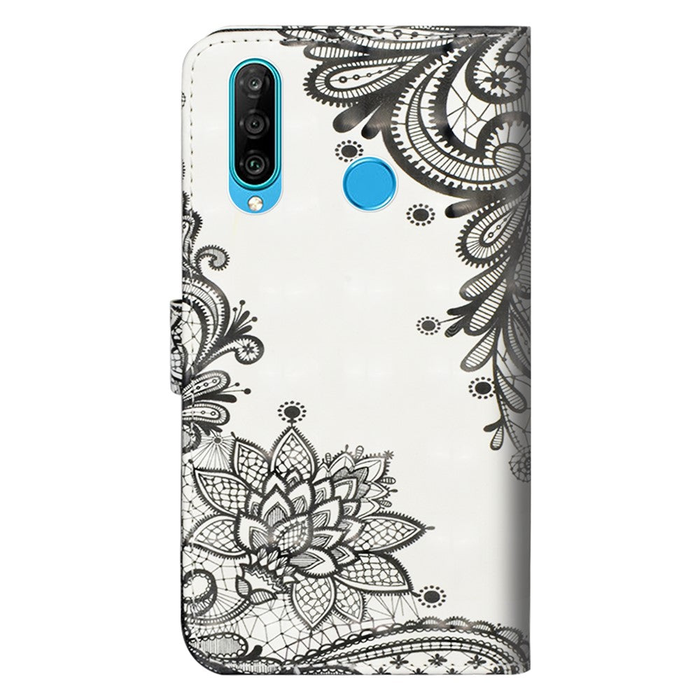 Mönstertryck PU-läder plånboksfodral med stativ till Huawei P30 Lite/Nova 4e