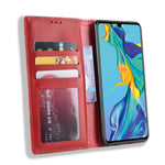 Självabsorberande Vintage Läderplånbok Mobilskal för Huawei P30