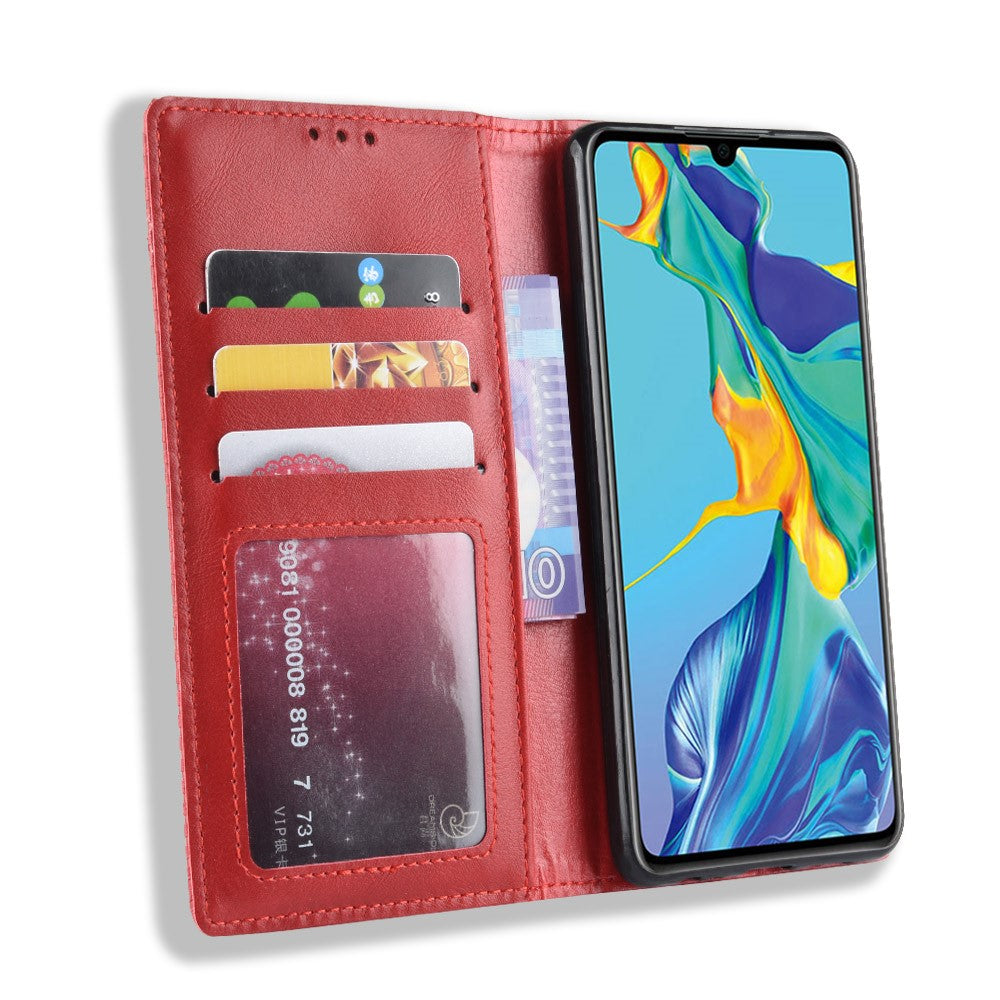 Självabsorberande Vintage Läderplånbok Mobilskal för Huawei P30
