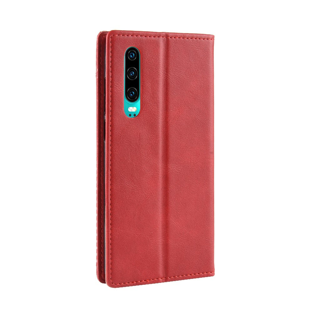 Självabsorberande Vintage Läderplånbok Mobilskal för Huawei P30