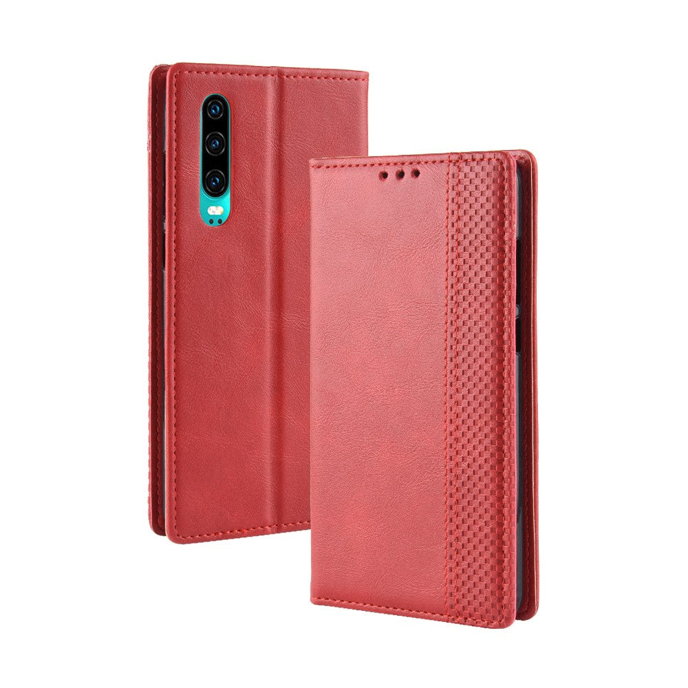 Självabsorberande Vintage Läderplånbok Mobilskal för Huawei P30