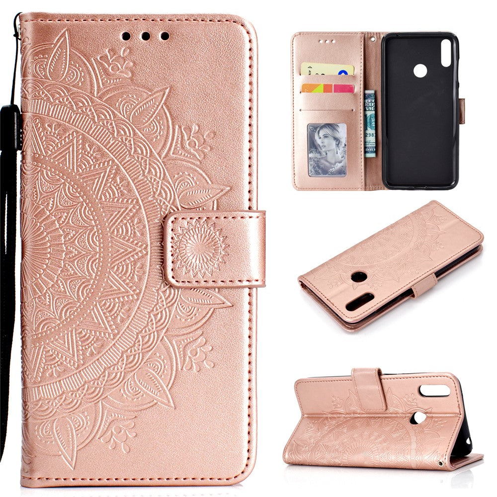 Imprint Flower Leather Wallet Case for Huawei Y7 (2019)