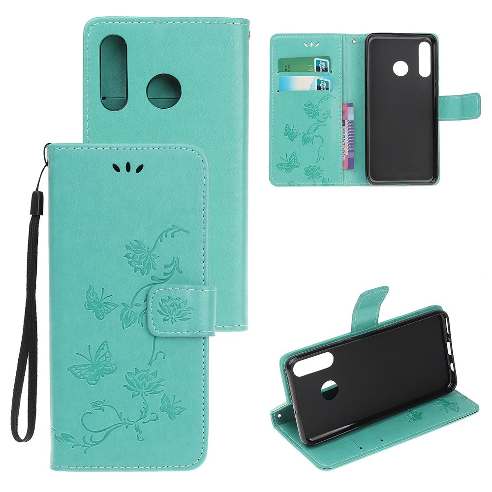 Imprint Butterfly Flowers Leather Wallet Case for Huawei P Smart (2019) / Nova Lite 3 (Japan)