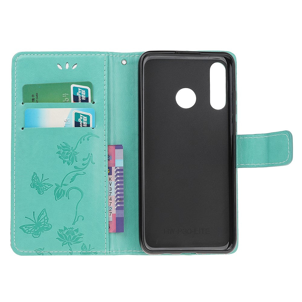 Imprint Butterfly Flowers Leather Wallet Case for Huawei P Smart (2019) / Nova Lite 3 (Japan)