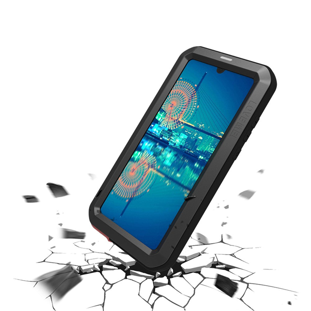 LOVE MEI Metal + Silicone Shockproof Anti-fall Dust-proof Case with Temepered Glass Film for Huawei P30