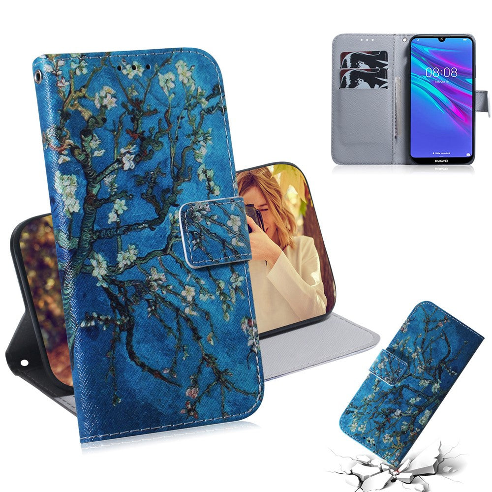 Pattern Printing PU Leather Folio Flip Case Cover for Huawei Y6 (2019, with Fingerprint Sensor) / Y6 Prime (2019)