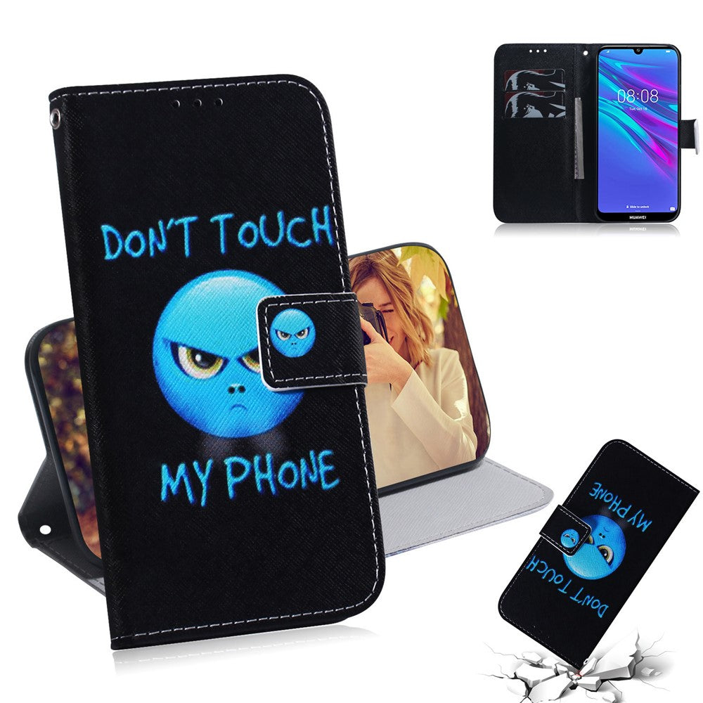 Pattern Printing PU Leather Folio Flip Case Cover for Huawei Y6 (2019, with Fingerprint Sensor) / Y6 Prime (2019)