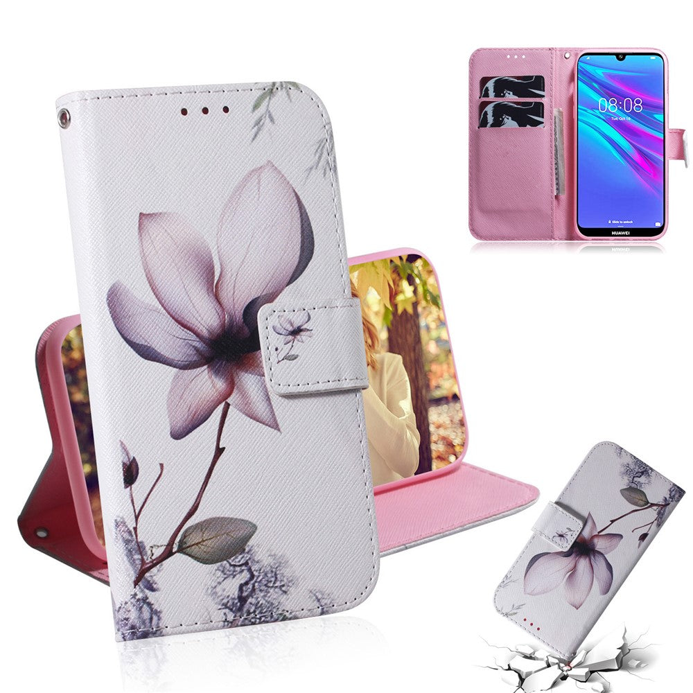 Pattern Printing PU Leather Folio Flip Case Cover for Huawei Y6 (2019, with Fingerprint Sensor) / Y6 Prime (2019)