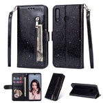 Glitter Powder Zippered Stand Leather Wallet Case with Strap for Huawei P30 Lite / nova 4e