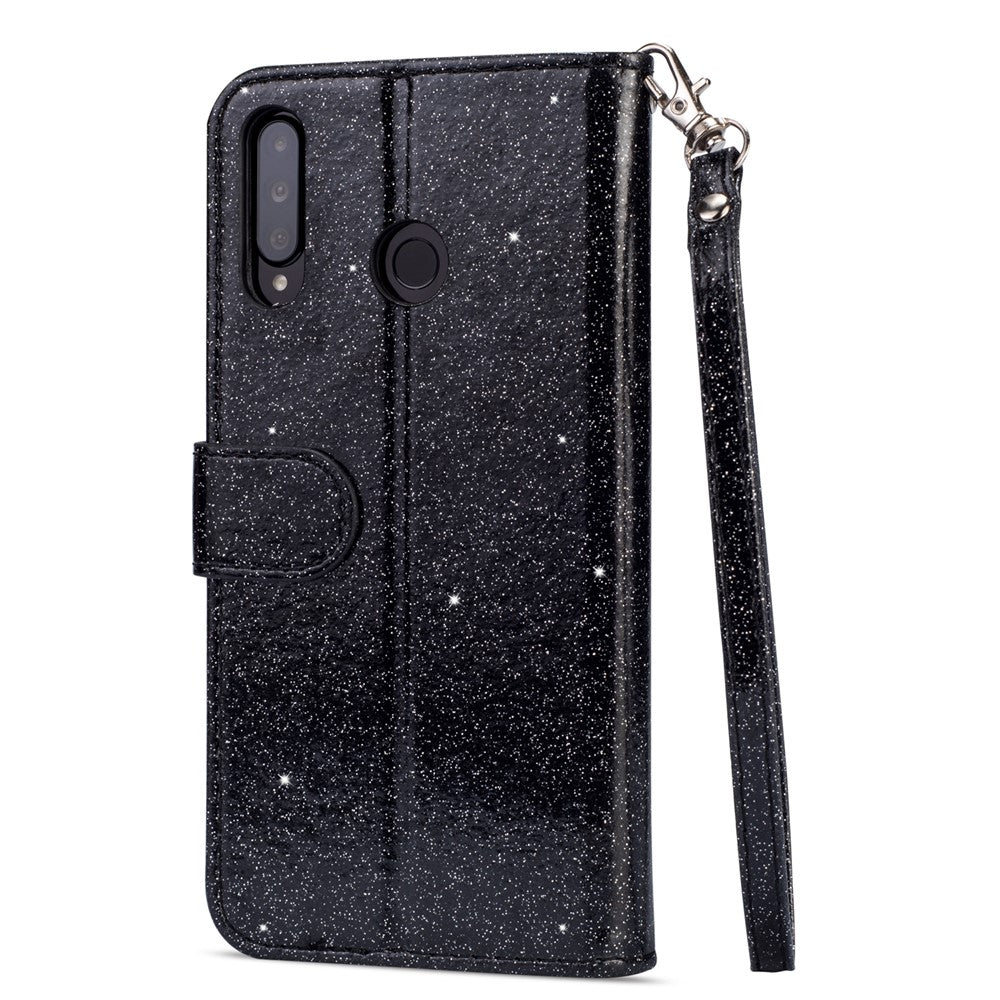 Glitter Powder Zippered Stand Leather Wallet Case with Strap for Huawei P30 Lite / nova 4e