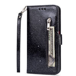 Glitter Powder Zippered Stand Leather Wallet Case with Strap for Huawei P30 Lite / nova 4e