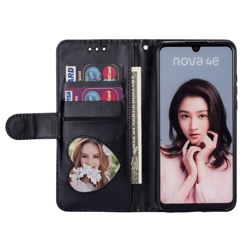 Glitter Powder Zippered Stand Leather Wallet Case with Strap for Huawei P30 Lite / nova 4e