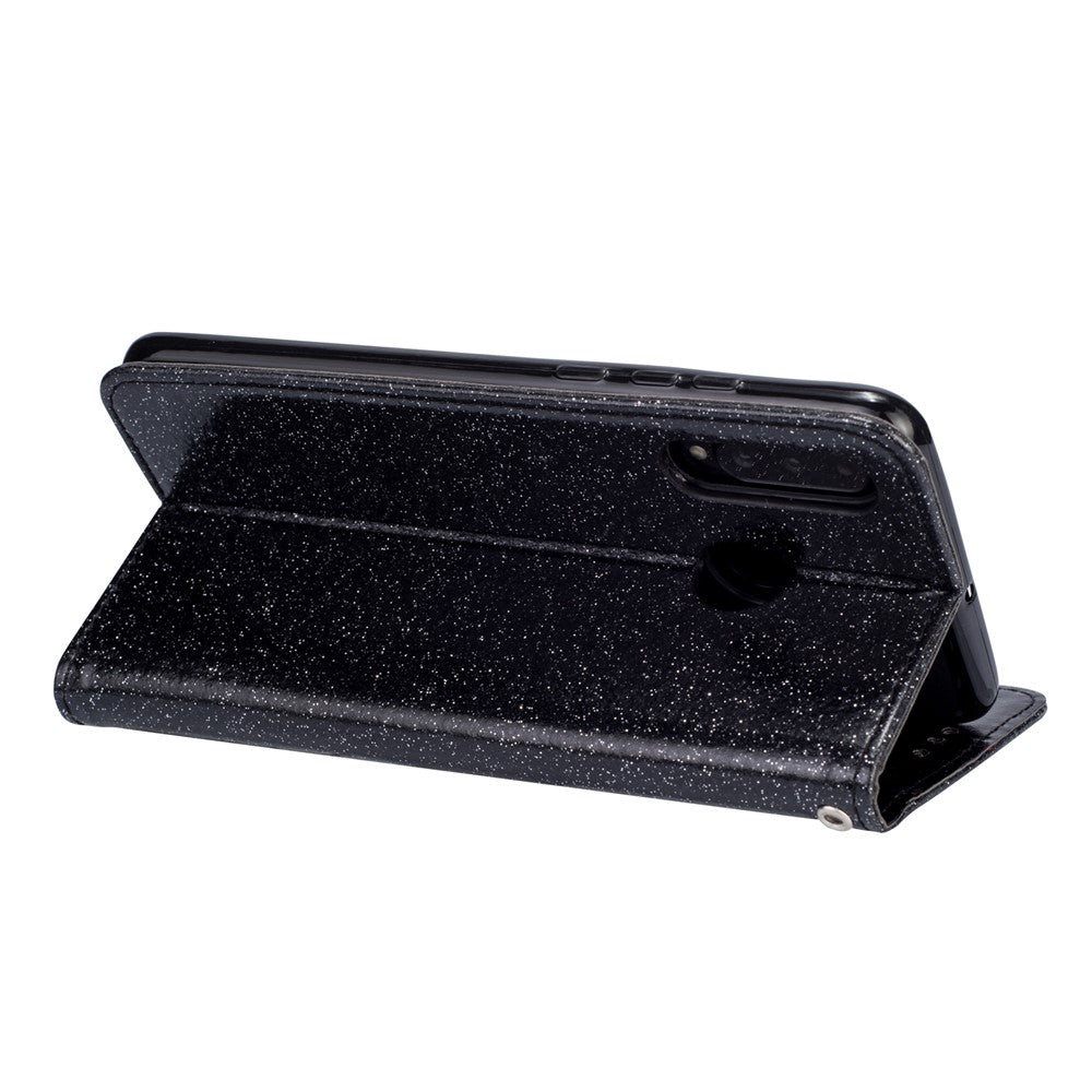 Glitter Powder Zippered Stand Leather Wallet Case with Strap for Huawei P30 Lite / nova 4e