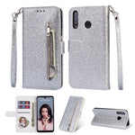 Glitter Powder Zippered Stand Leather Wallet Case with Strap for Huawei P30 Lite / nova 4e