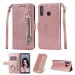 Glitter Powder Zippered Stand Leather Wallet Case with Strap for Huawei P30 Lite / nova 4e