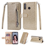 Glitter Powder Zippered Stand Leather Wallet Case with Strap for Huawei P30 Lite / nova 4e