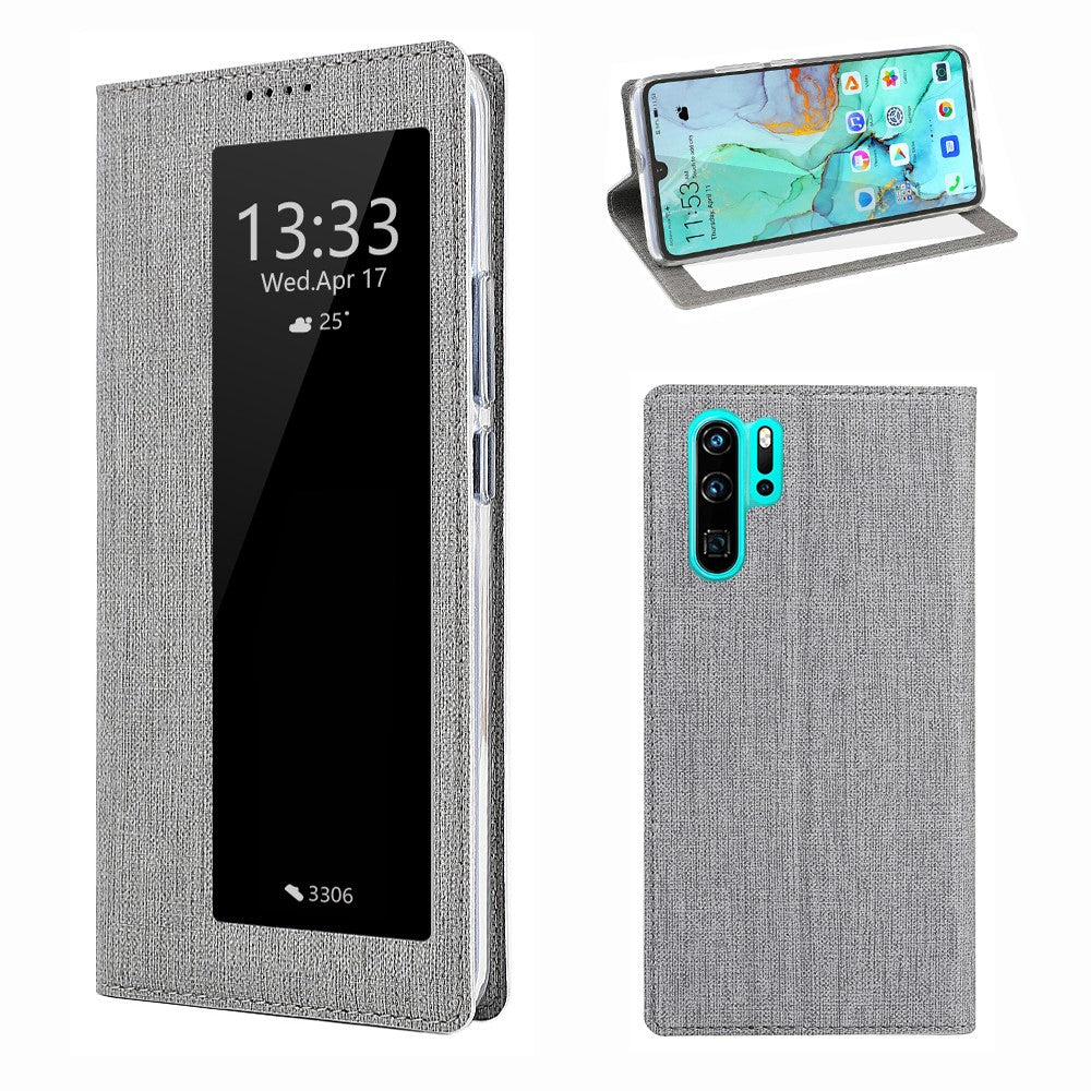 VILI DMX Cross Texture View Window Leather Flip Phone Cover with Card Slot for Huawei P30 Pro