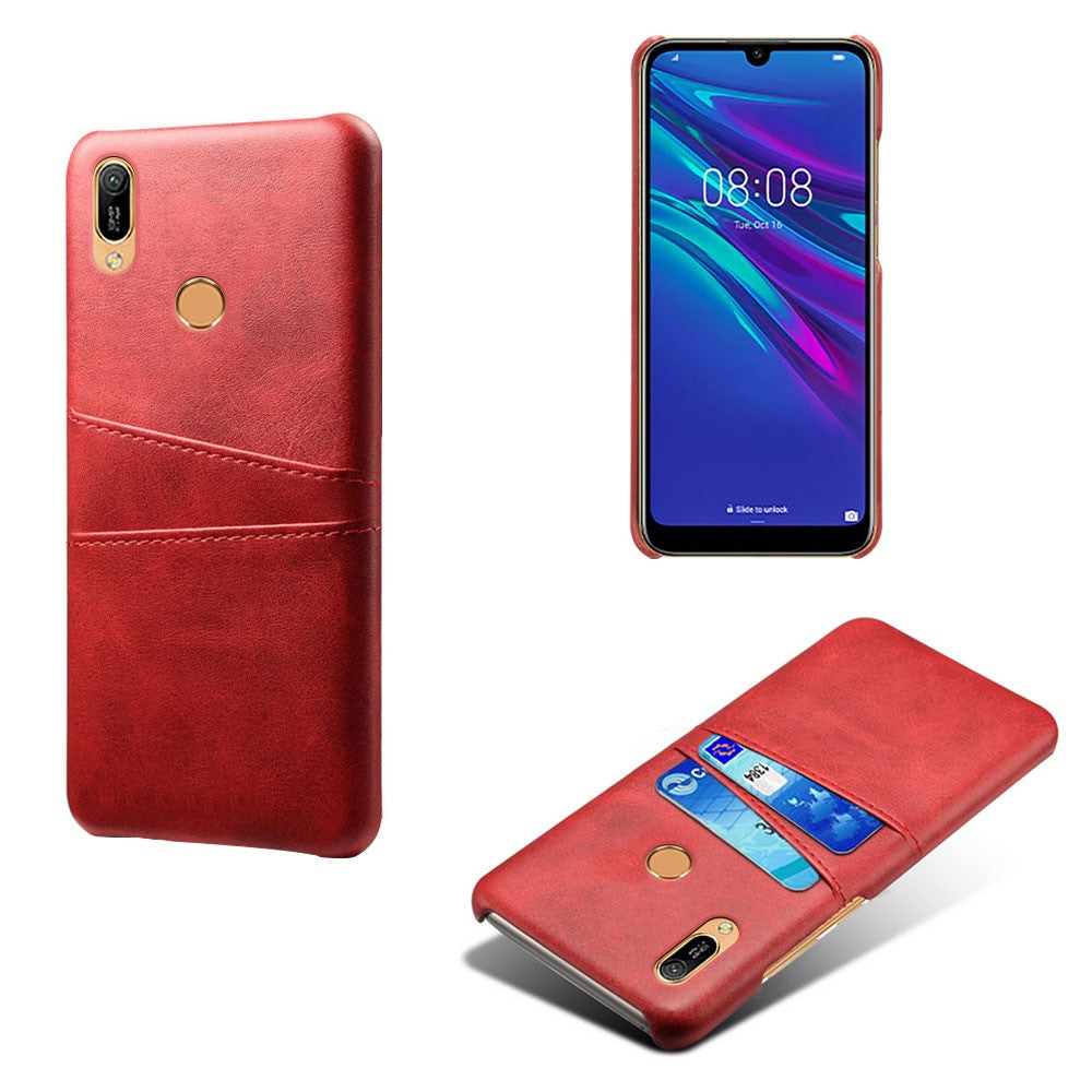 For Huawei Y6 (2019, with Fingerprint Sensor) / Y6 Prime (2019) PU Leather Coated PC Mobile Casing with Dual Card Slots