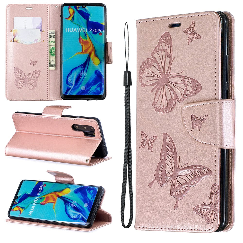 Huawei P30 Pro PU-läder med tryckta fjärilar