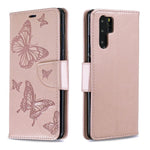 Huawei P30 Pro PU-läder med tryckta fjärilar