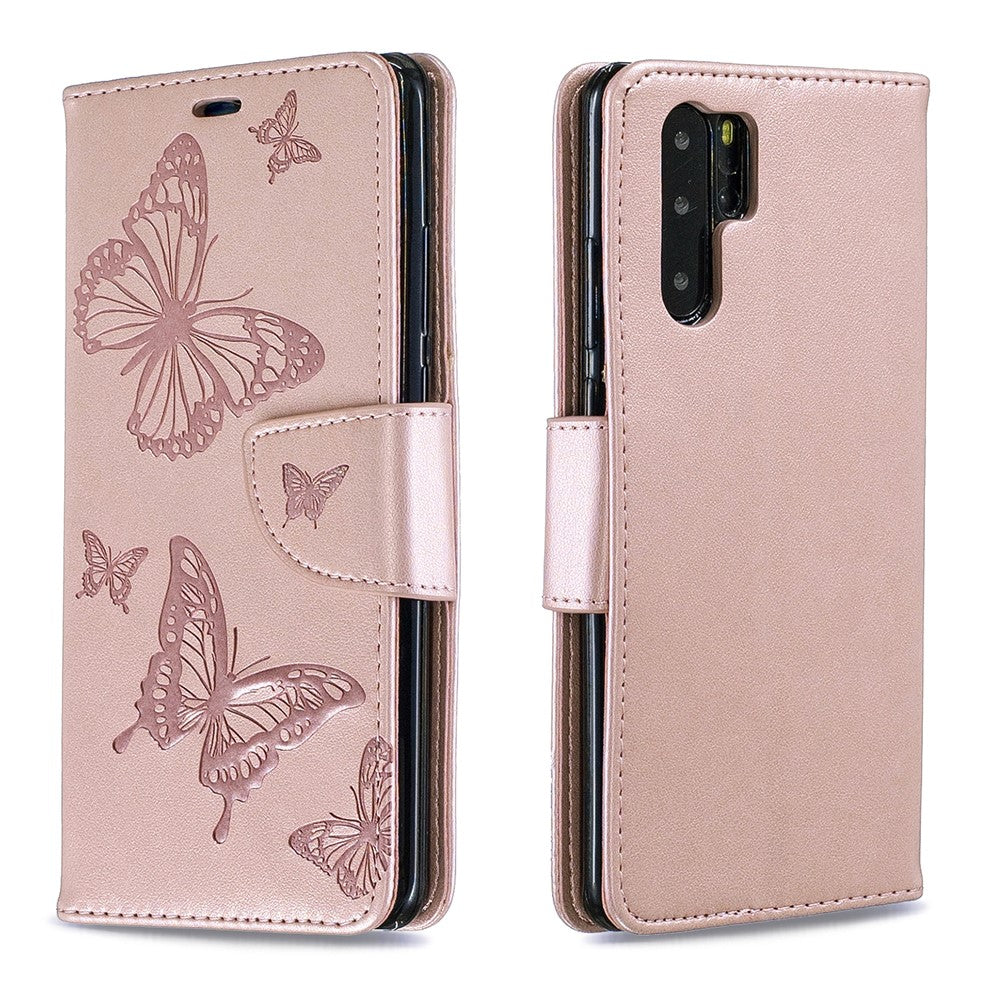 Huawei P30 Pro PU-läder med tryckta fjärilar