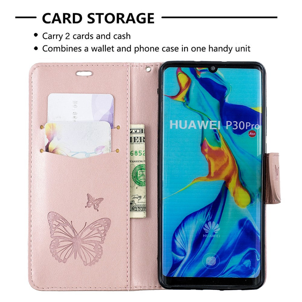 Huawei P30 Pro PU-läder med tryckta fjärilar