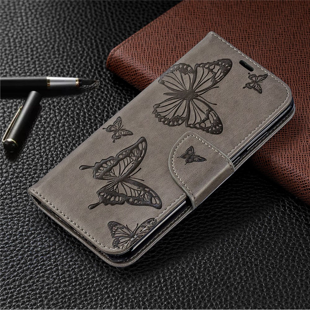 Imprint Butterfly PU Leather Wallet Flip Case with Strap for Huawei P30 Lite / nova 4e / P30 Lite New Edition