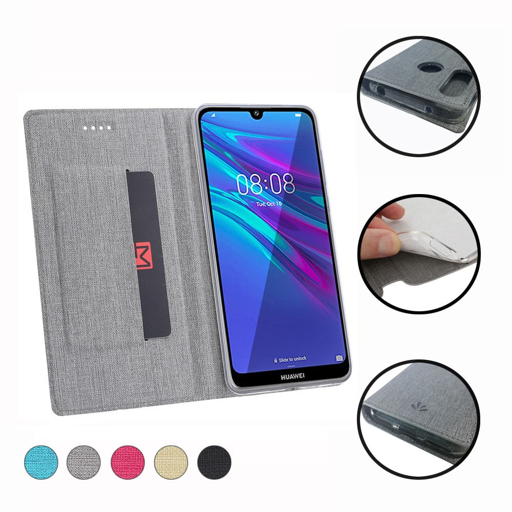 VILI DMX Cross Texture læderetui med kortholder til Huawei Y7 (2019)/Y7 Prime (2019)