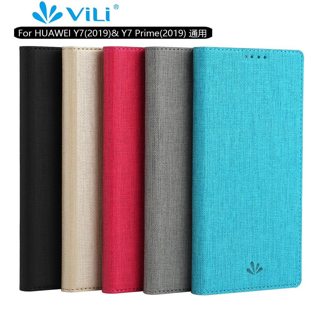 VILI DMX Cross Texture læderetui med kortholder til Huawei Y7 (2019)/Y7 Prime (2019)