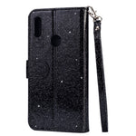 Glitter Powder Zippered Stand Leather Wallet Casing with Strap for Huawei Y7 (2019)/Y7 Pro (2019)/Enjoy 9