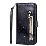 Glitter Powder Zippered Stand Leather Wallet Casing with Strap for Huawei Y7 (2019)/Y7 Pro (2019)/Enjoy 9