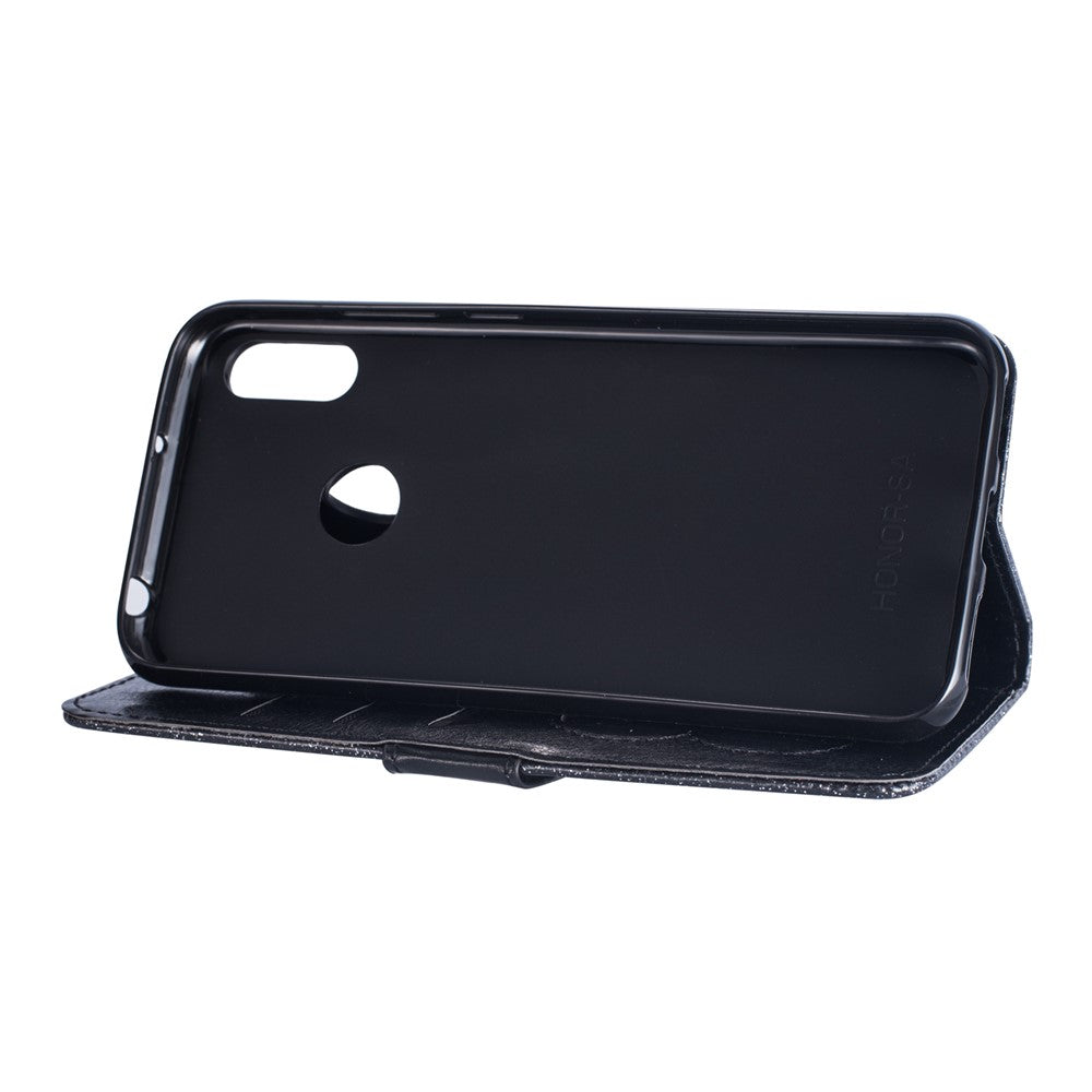 Glitter Powder Zippered Stand Leather Wallet Casing with Strap for Huawei Y7 (2019)/Y7 Pro (2019)/Enjoy 9