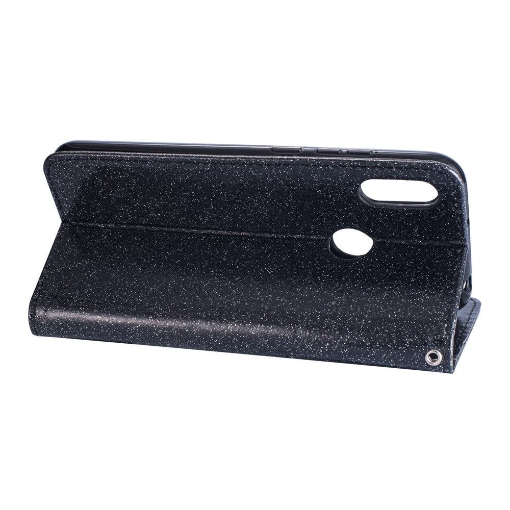 Glitter Powder Zippered Stand Leather Wallet Casing with Strap for Huawei Y7 (2019)/Y7 Pro (2019)/Enjoy 9