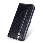 Glitter Powder Zippered Stand Leather Wallet Casing with Strap for Huawei Y7 (2019)/Y7 Pro (2019)/Enjoy 9