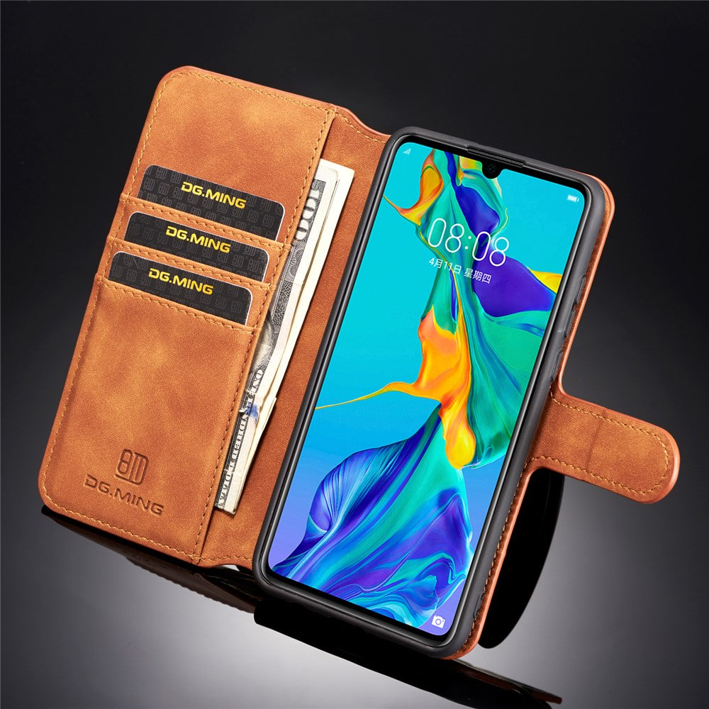 DG.MING Retro Style Läder Plånboksställ Fodral för Huawei P30 Lite New Edition/P30 Lite/nova 4e
