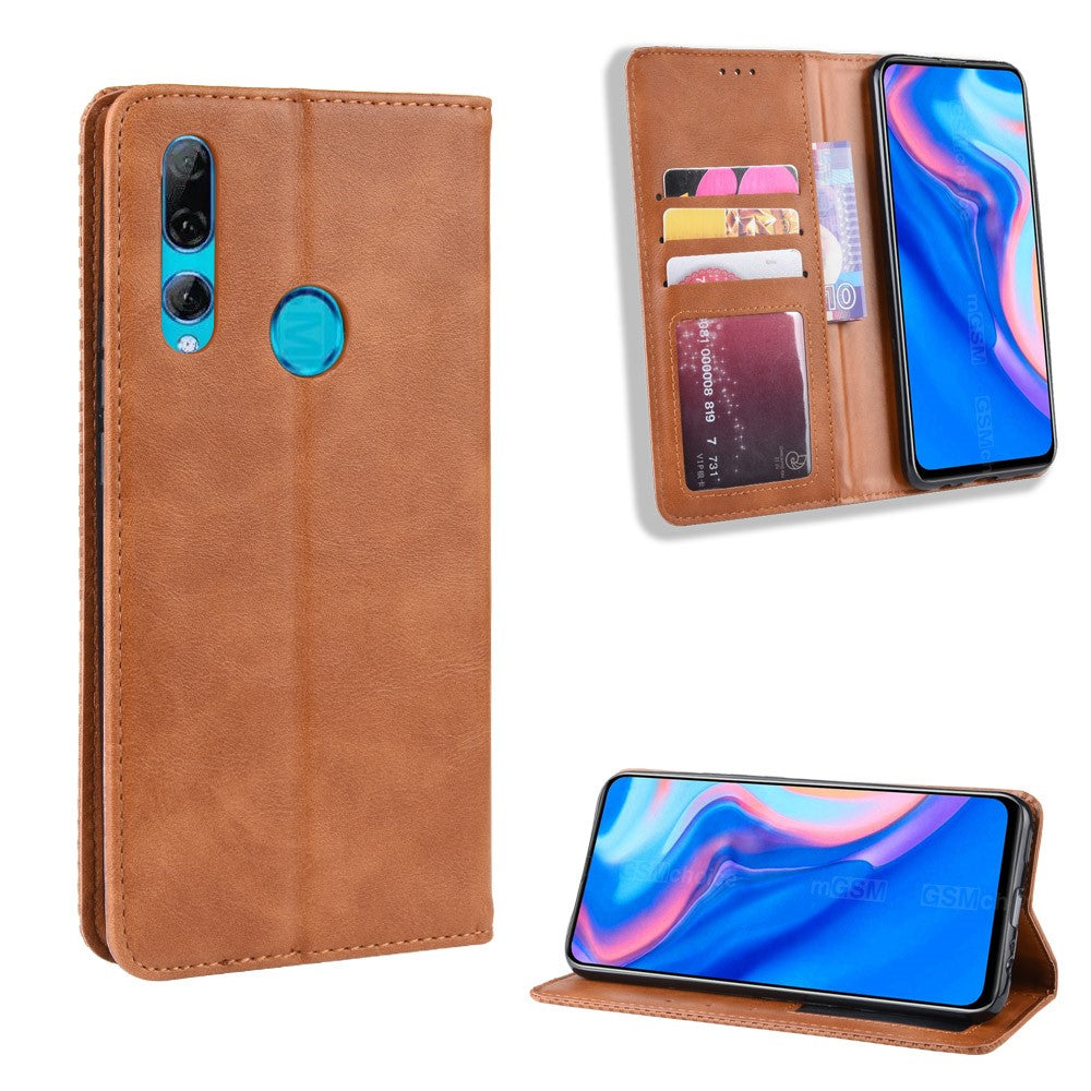 Självabsorberande plånboksfodral i PU-läder i vintagestil för Huawei Honor 9X (Global)/ P Smart Z/Y9 Prime 2019/Enjoy 10 Plus