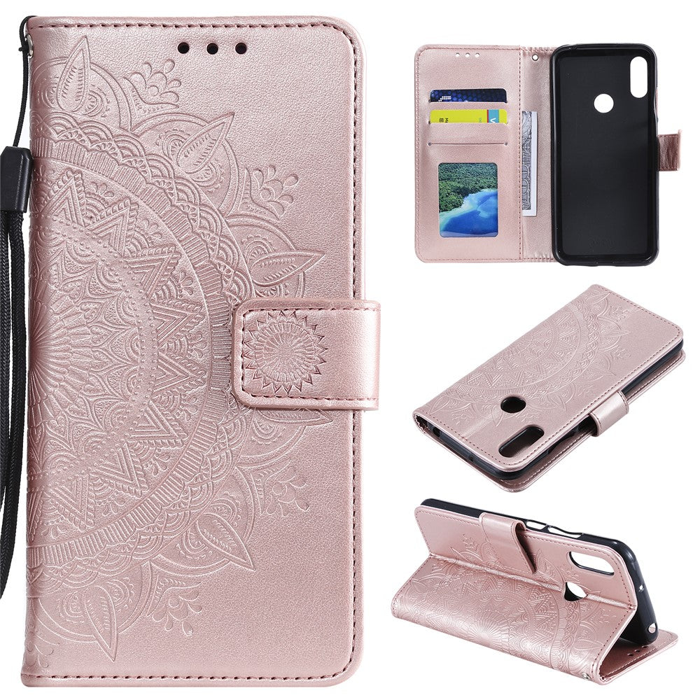 Imprint Mandala Flower Stand Wallet Leather Case for Huawei Y6 (2019, with Fingerprint Sensor)