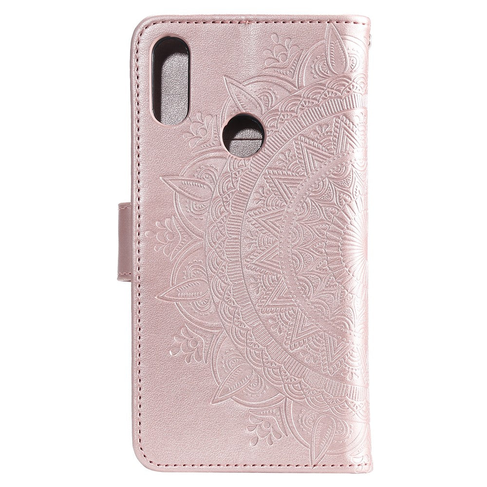 Imprint Mandala Flower Stand Wallet Leather Case for Huawei Y6 (2019, with Fingerprint Sensor)
